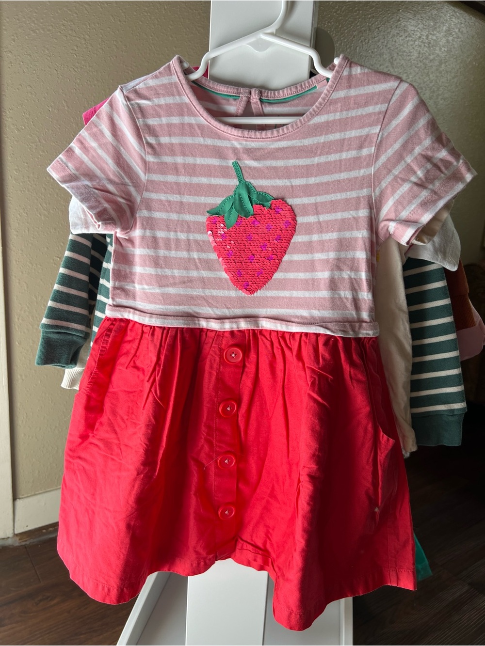 Mini Boden Pink Stripe Top with Red Strawberry Skirt